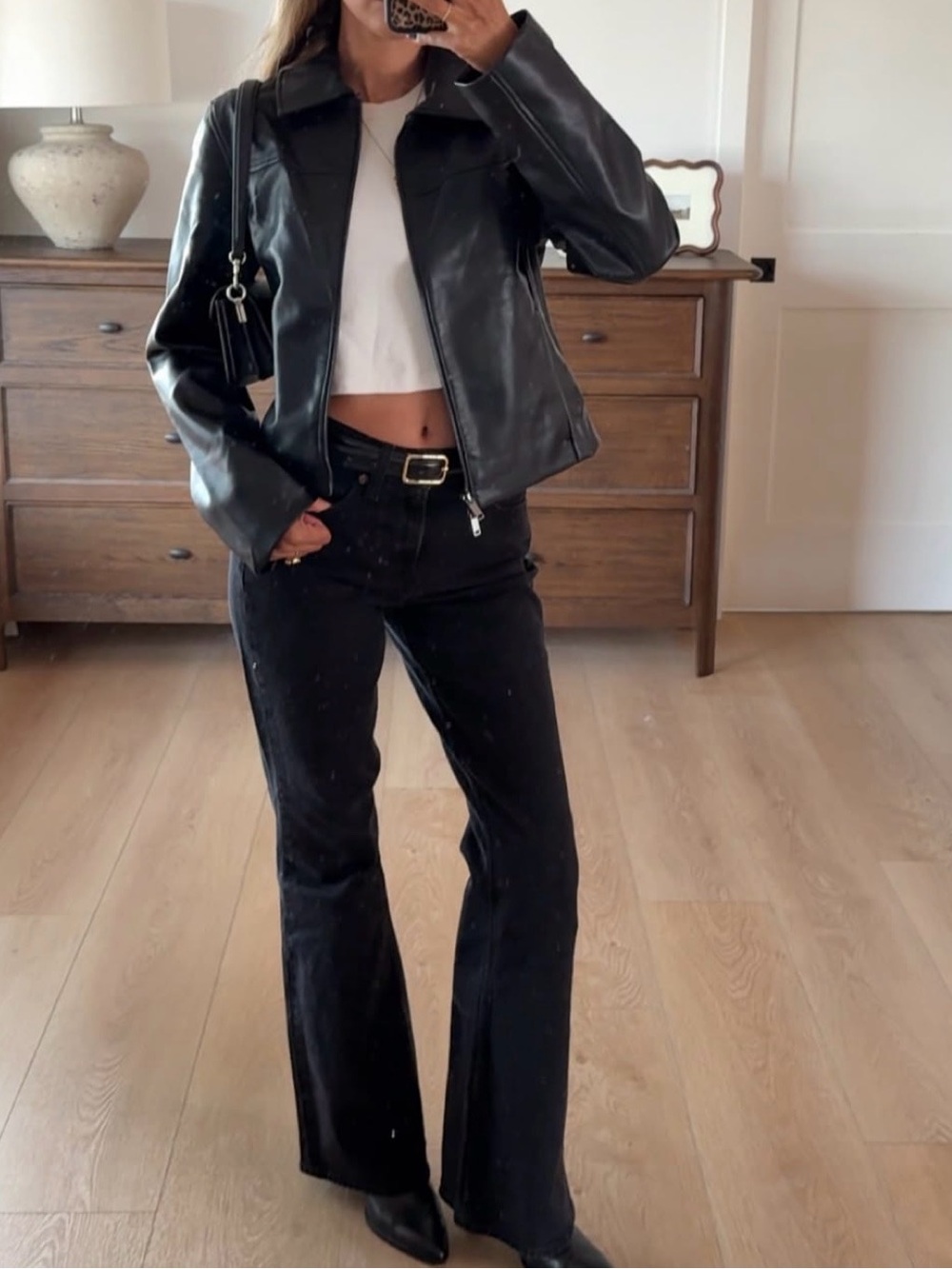 Vintage Short Black Genuine Italian Leather Zip Up Jacket